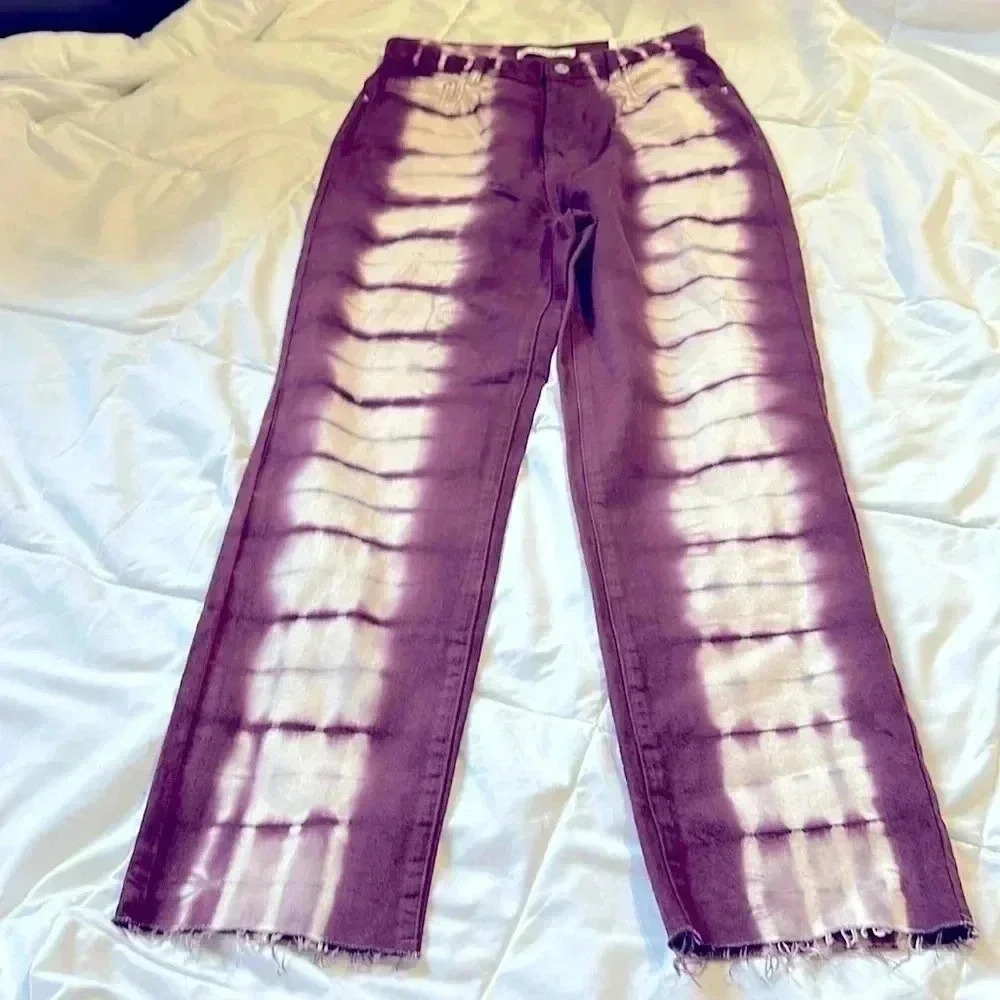 PacSun Women 27 Purple & White Tie-Dye High Rise Straight Button Fly Jeans NWT